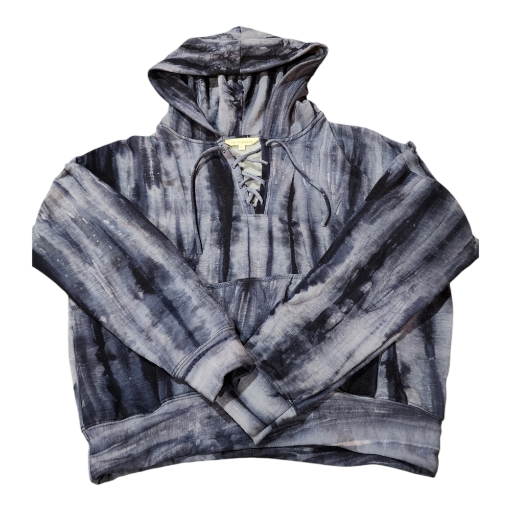 Women’s Washed Tie-Dye Lace-Up Hoodie - Gray